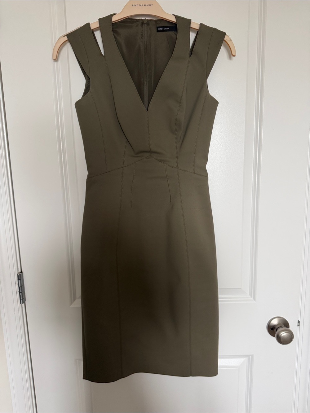 Banana Republic Olive V-Neck Midi Sheath Dress US4 UK8